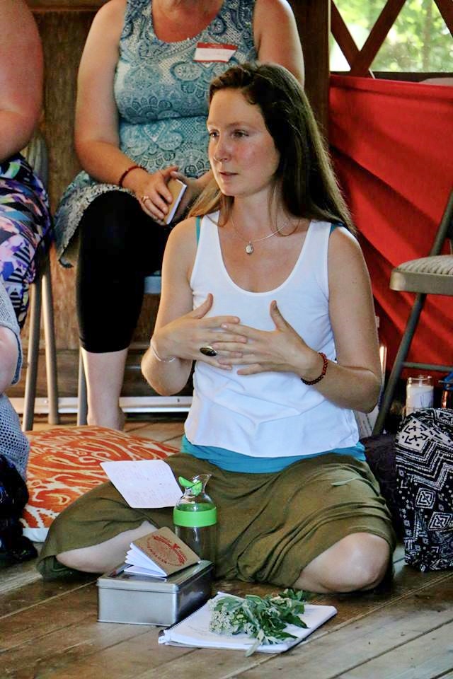 Sharing her heart and feeling so grateful at the closing ceremony of Red Tent Indy (photo courtesy of Red Tent Indy)
